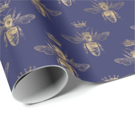 Chic Navy Blue Guld Queen Bee Mönster Presentpapper