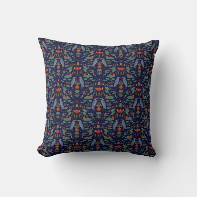 Chic Navy Blue Heron Pond Heritage Revival Kudde (Framsida)