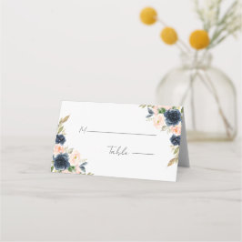 Chic Navy Blue och Rosa Blommigt Bröllop Placeringskort