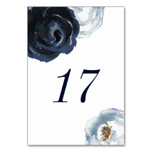 Chic Navy Blue Peony Blommigt Bröllop Bordsnummer
