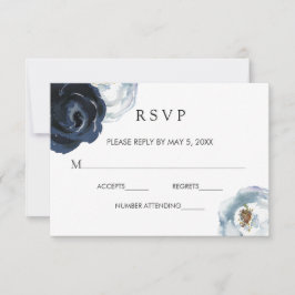Chic Navy Blue Peony Blommigt Bröllop OSA Card