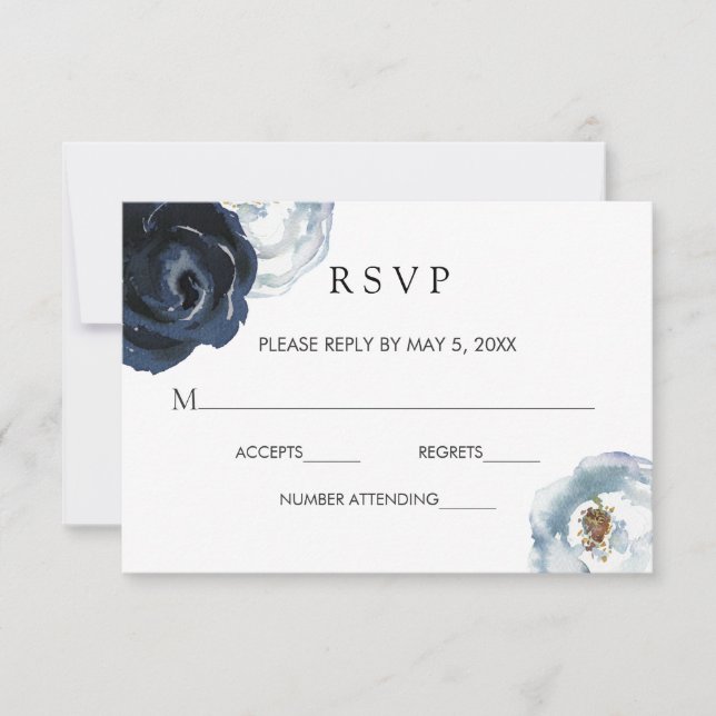 Chic Navy Blue Peony Blommigt Bröllop OSA Card Kort (Framsida)