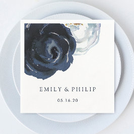 Chic Navy Blue Peony Blommigt Bröllop Pappersserve Pappersservett