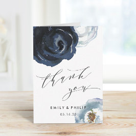 Chic Navy Blue Peony Blommigt Bröllop Tack Kort