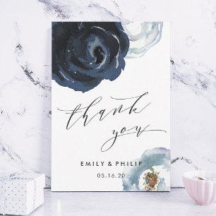 Chic Navy Blue Peony Bröllop Tack Kort