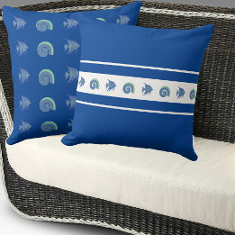 Chic Navy Blue Rand Snäcka Fish Beach House Kudde