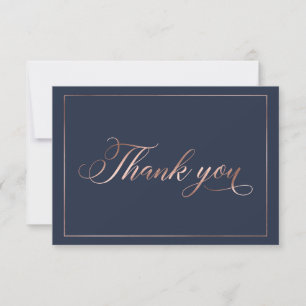 Chic Navy Blue & Ro Gold Foil Calligraphy Script Tack Kort