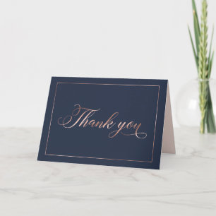 Chic Navy Blue & Ro Gold Foil Calligraphy Script Tack Kort