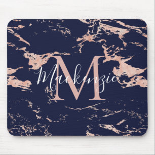 Chic Navy Blue Ro Gold Foil Marble Monogram Musmatta