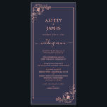 Chic Navy Blue Ro Guld Blommigt kontur Bröllop Meny<br><div class="desc">Elegant bröllop-menyn med en ro guld-blommigt kontur för botaniskt mönster på en chics mörk blått bakgrund. Lägg bara till dina uppgifter om bröllop. Om du behöver hjälp eller matchande produkter kontaktar du oss genom vår butik. Vi är lycklig för att hjälpa dig att göra bröllop till den vackraste dagen!</div>