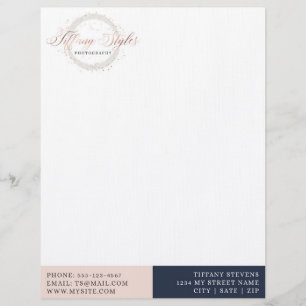 Chic Navy Blue & Ro Guld Trendig Company Logotyp Brevhuvud