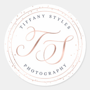 Chic Navy Blue & Ro Guld Trendig Company Logotyp Runt Klistermärke