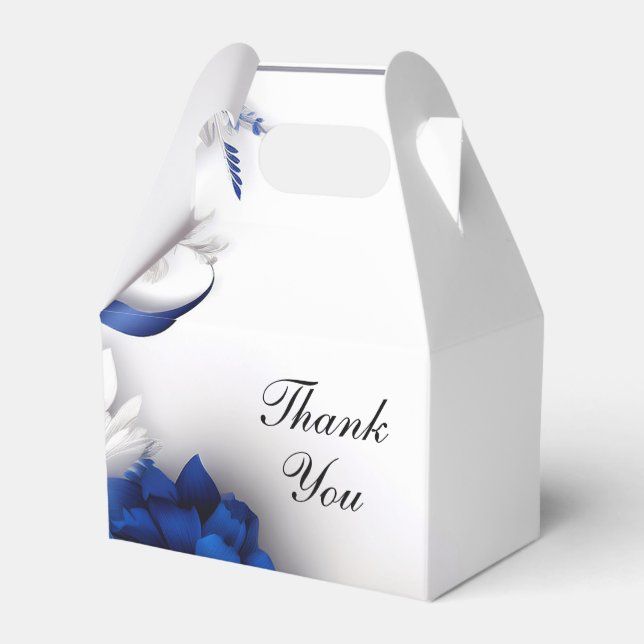 Chic Navy Blue & Silver Flowers Rosett band Bröllo Presentaskar (Baksidan Sidan)