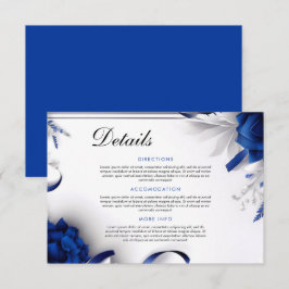 Chic Navy Blue & Silver Flowers Rosett band Bröllo Tilläggskort