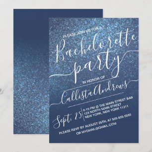 Chic Navy Blue Sparkly Glitter Ombre Bachelorette Inbjudningar
