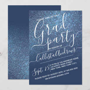 Chic Navy Blue Sparkly Glitter Ombre Studenten Inbjudningar