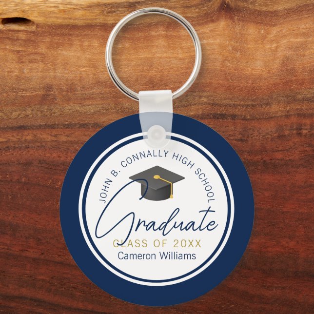 Chic Navy Blue Student Customized Studenten Nyckelring (Framsida)