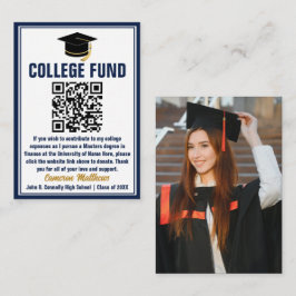 Chic Navy Blue Student Photo College Fund QR-kod Tilläggskort