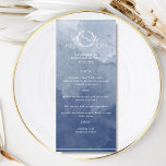 Chic Navy Blue Watercolor, Monogram Bröllop Menu Meny<br><div class="desc">Önska gästerna med den vackra menyn för marin och blå vattenfärg bröllop, som har elegant hand plockade botaniskt monogram med par initialer över exquisite water color tvättar bakgrunden i en vacker blandning av marin och blå nyans. Det är enkelt att fylla i mallen med information och meny och beställ utskrifterna!...</div>
