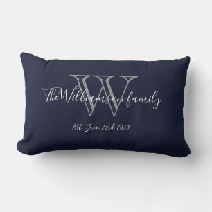 Chic Navy Blue White Monogram Family Keepsak Lumbarkudde