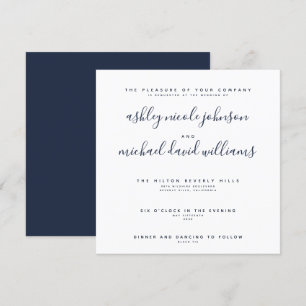 CHIC NAVY BLUE & WHITE SCRIPT Typografi Bröllop Inbjudningar