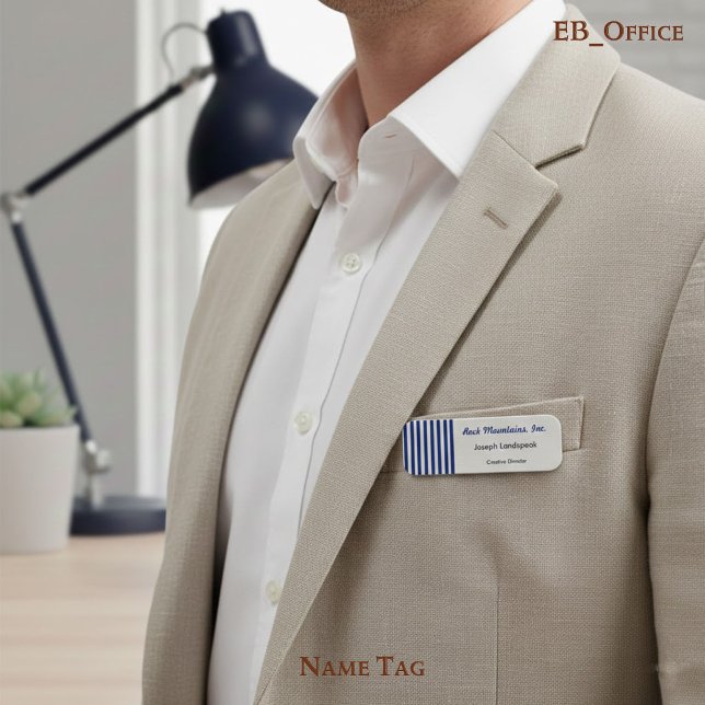 Chic Navy Blue & White Stripes Boutique Executive Namnbricka (Skapare uppladdad)