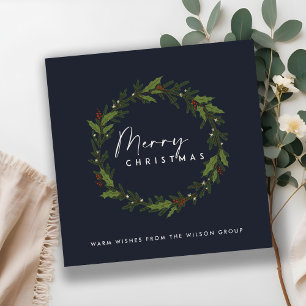 CHIC NAVY CORPORATE HOLLY BERRY WREATH CHRISTMAS JULKORT