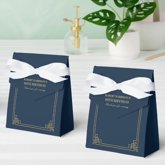 Chic Navy Gold Art Deco 80th Birthday Presentaskar (Skapare uppladdad)