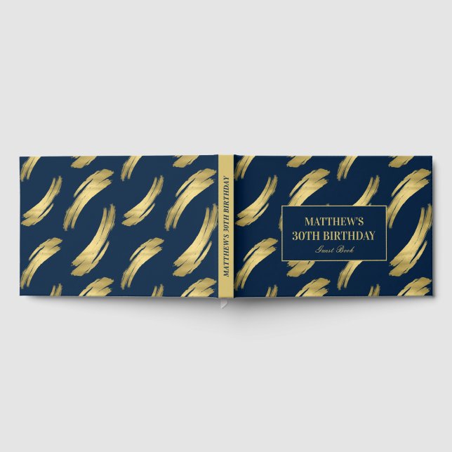 Chic Navy Gold Foil Birthday Gästböcker (Full)