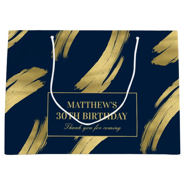 Chic Navy Gold Foil Birthday Large Gift Bag (Framsidan)