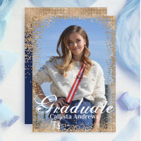 Chic Navy Guld Glitter Confetti Photo Studenten