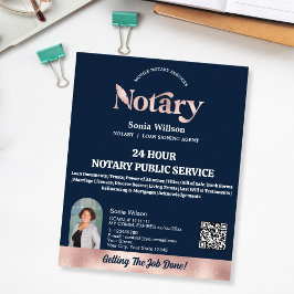 Chic Navy Mobile Notary QR Code Photo Flygblad