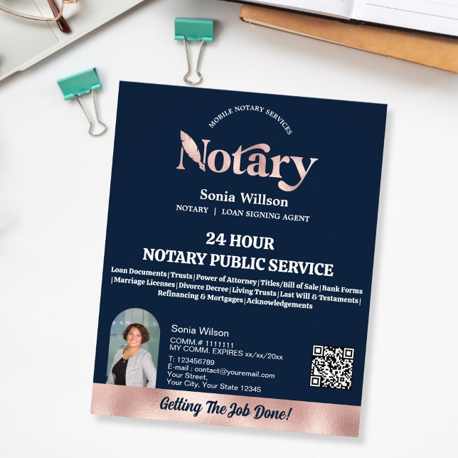 Chic Navy Mobile Notary QR Code Photo Flygblad (Skapare uppladdad)
