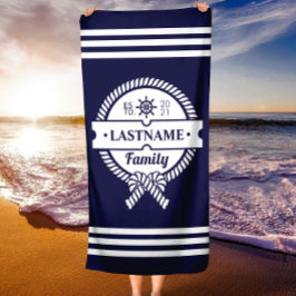 Chic Navy Nautical Rope Personlig Beach Towel
