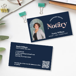 Chic Navy Notary Public Loan Signing Photo QR-kod Visitkort