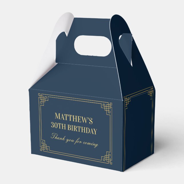 Chic Navy och Guld Gatsby Art Deco Ram Födelsedag Presentaskar (Baksidan Sidan)