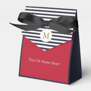 Chic Navy Ränder Röd Färgblock Monogram Bröllop Presentaskar