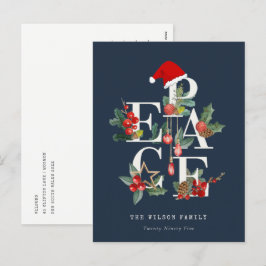 Chic Navy Red Grönt White Peace-julfesten Helg Vykort
