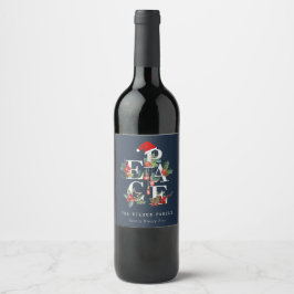 Chic Navy Red Grönt White Peace-julfesten Vinflaska Etikett