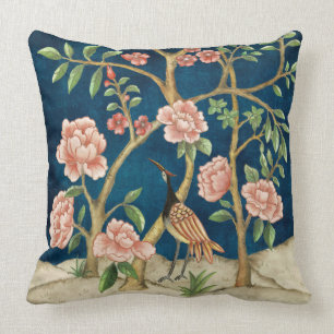 Chic Navy Rosa Chinoiserie Blommigt Bird Greenery Kudde