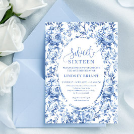Chic Navy Roses Digital Download Sweet 16 Invite Inbjudningar