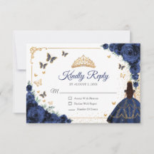 Chic Navy Rosor Guld Quinceanera Svar