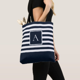 CHIC NAVY WHITE RAND Square Brev Monogram Tygkasse