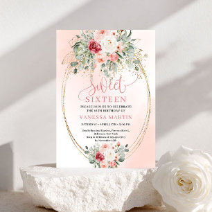 Chic nedladdningsbar Blush Guld Blommig Sweet Sixt Inbjudningar