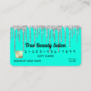 Chic Neon Aqua Silver Glitter Drips Gift Kredit Visitkort