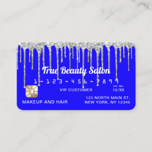 Chic Neon Blue Silver Glitter Drives Kredit Visitkort