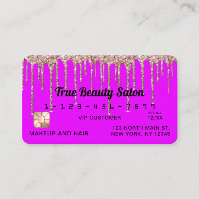 Chic Neon Lila Ro Guld Glitter Drivrutiner Kredit  Visitkort (Framsida)