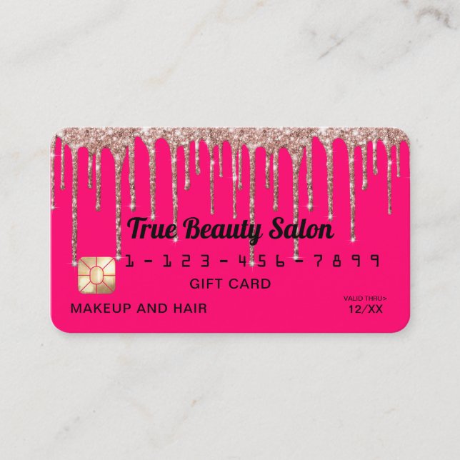 Chic Neon Rosa ros Glitter Drivmedelsavgift Kredit Visitkort (Framsida)