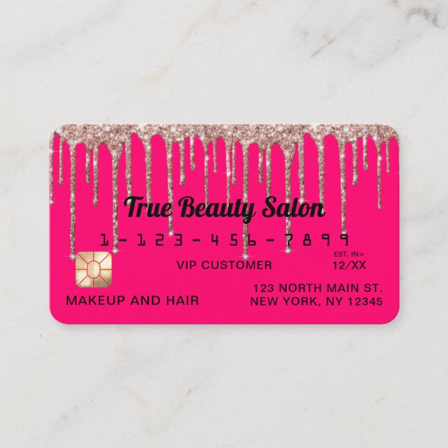 Chic Neon Rosa ros Glitter Drivrutiner Kredit vid  Visitkort (Framsida)