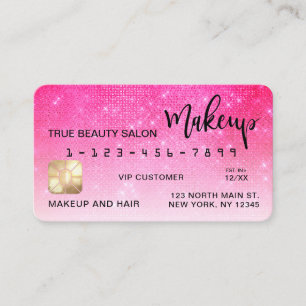 Chic Neon Rosa Sequin Glitter Kredit Card Makeup Visitkort